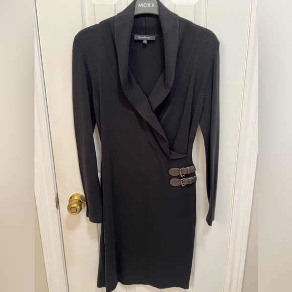Black Longsleeve Sweater Dress with Brown/Gold Buckle Details, S - Picture 1 of 5